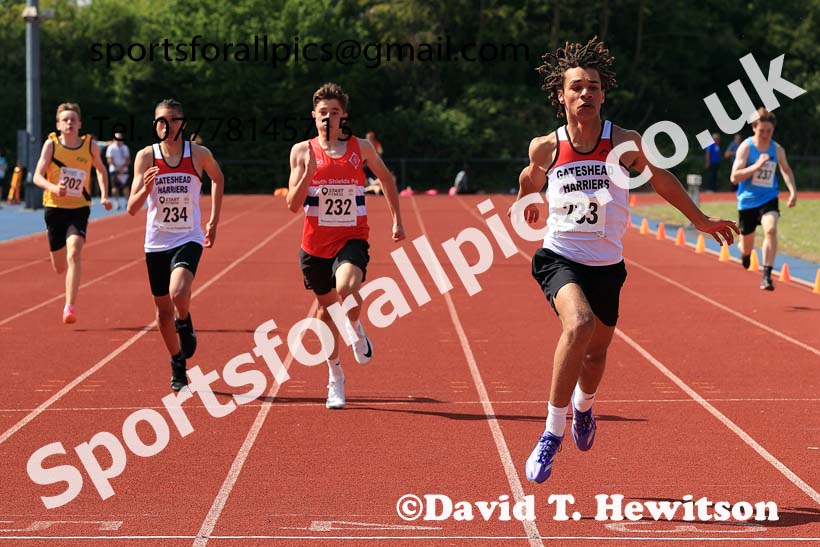Boys under-15s 200 metres, 2025 North Eastern Track and Field Champs., Shildon, County Durham. Photo: David T. Hewitson/Sports for All Pics